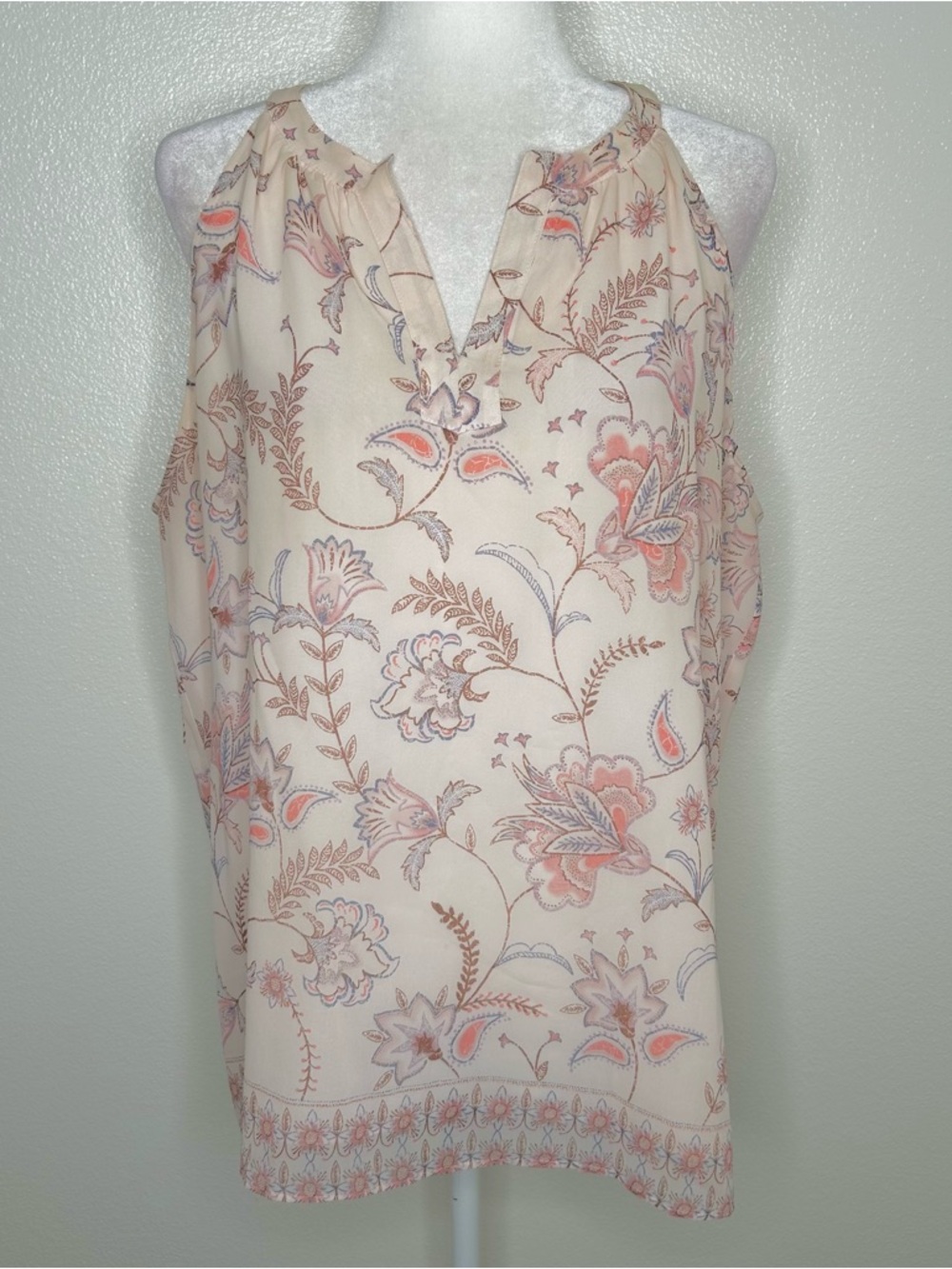 Antibes Blanc Womens Muted Pink Floral Sleeveless Tank Top Size XL